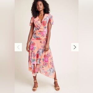 Anthropologie Pink and Orange Floral High Low Dress